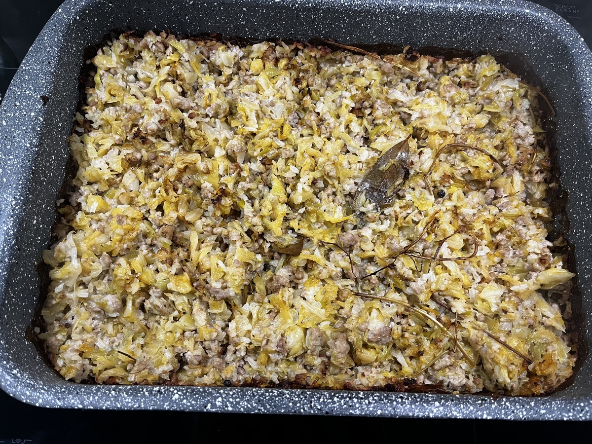 Кисело зеле с кайма и ориз